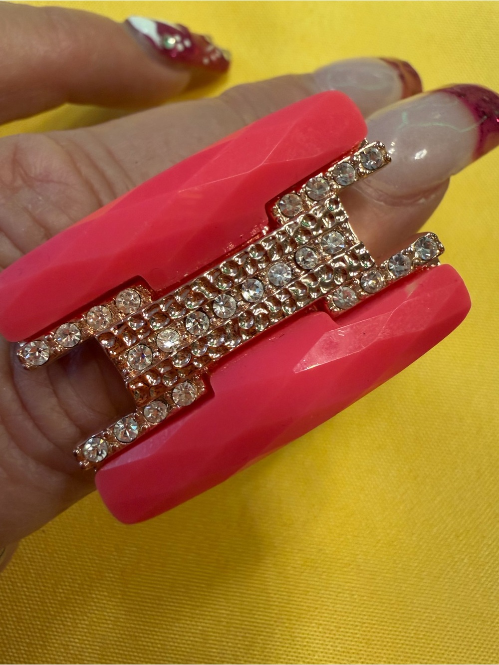 Park Lane Pink & Rhinestone Geometric Statement Ring – Size 8